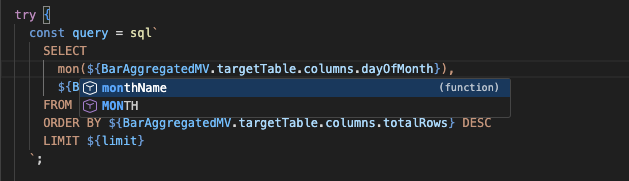 Autocomplete suggestions for ClickHouse functions